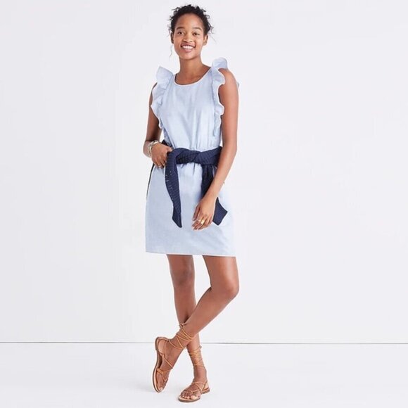 Madewell Bellflower Ruffle Dress Craft Blue 2 - Picture 1 of 9